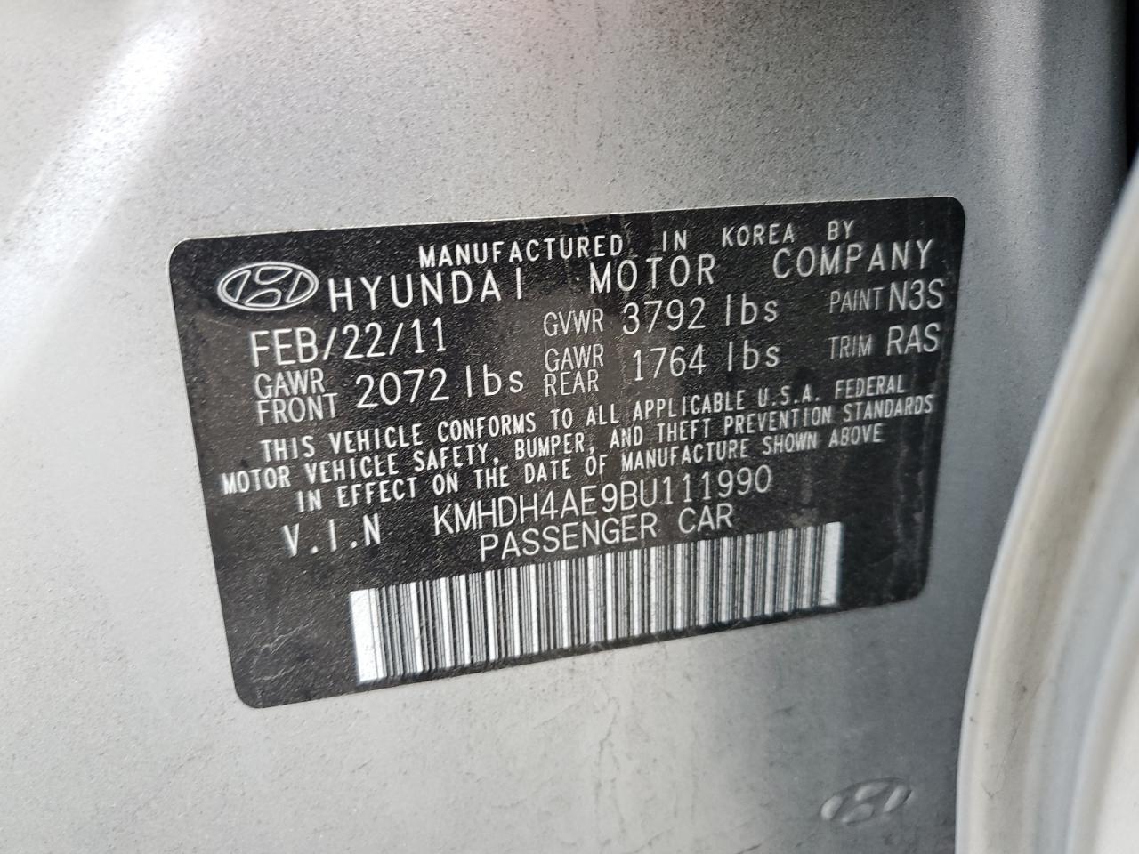 2011 Hyundai Elantra Gls VIN: KMHDH4AE9BU111990 Lot: 82038075