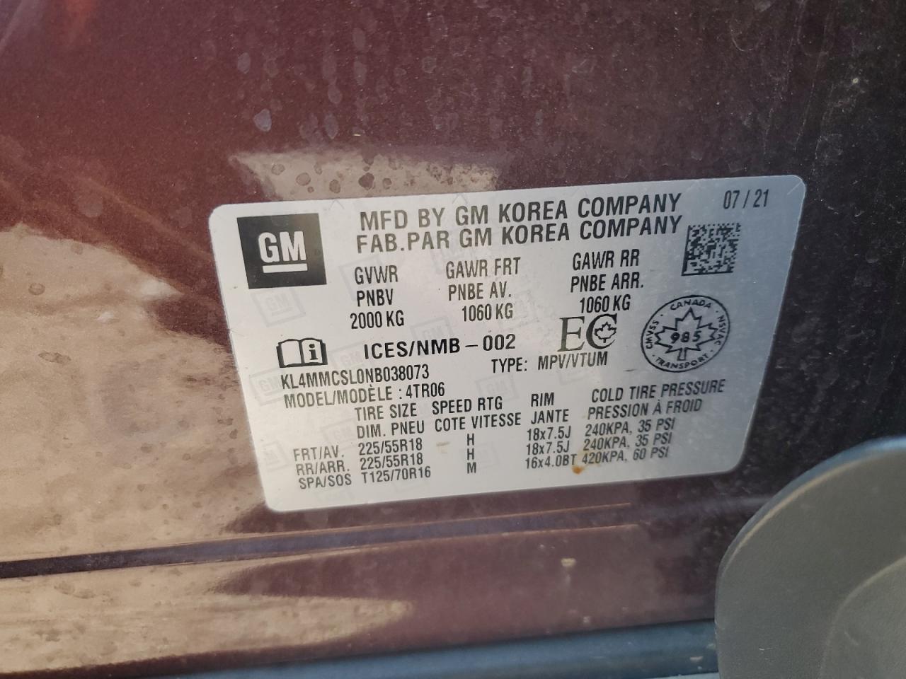 2022 Buick Encore Gx Preferred VIN: KL4MMCSL0NB038073 Lot: 82034645