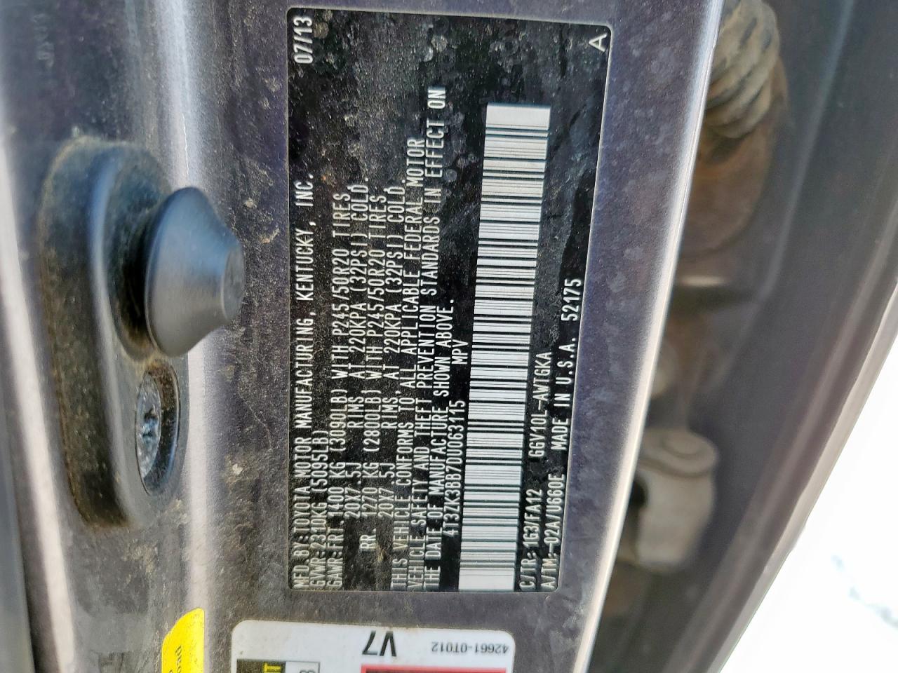 2013 Toyota Venza Le VIN: 4T3ZK3BB7DU063115 Lot: 80275315