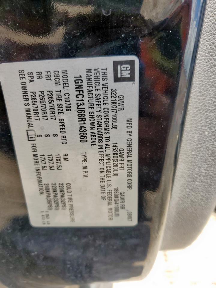 2008 Chevrolet Tahoe C1500 VIN: 1GNFC13J68R143660 Lot: 81686165