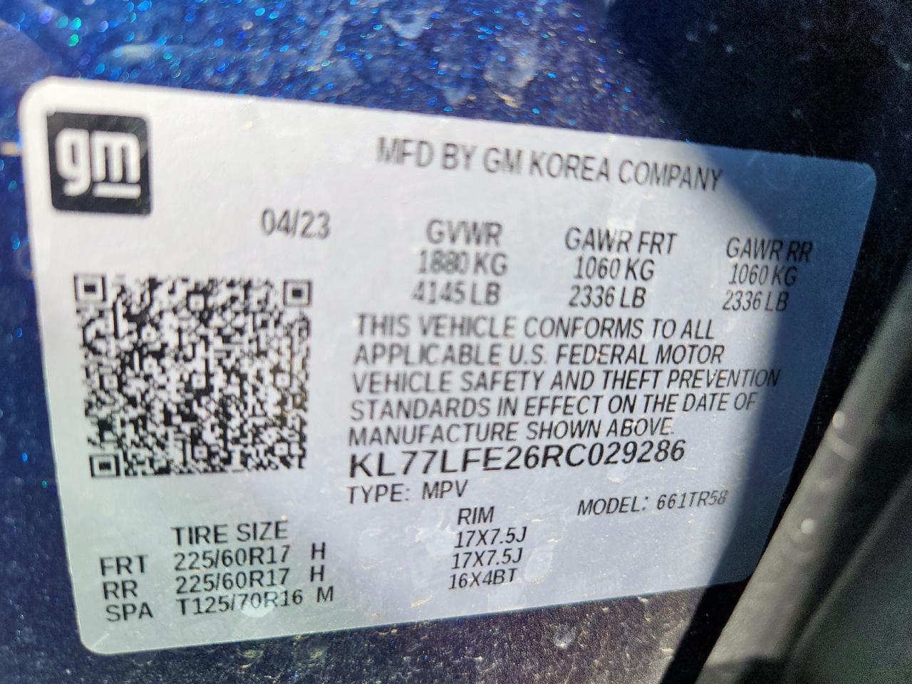 2024 Chevrolet Trax Ls VIN: KL77LFE26RC029286 Lot: 72075005