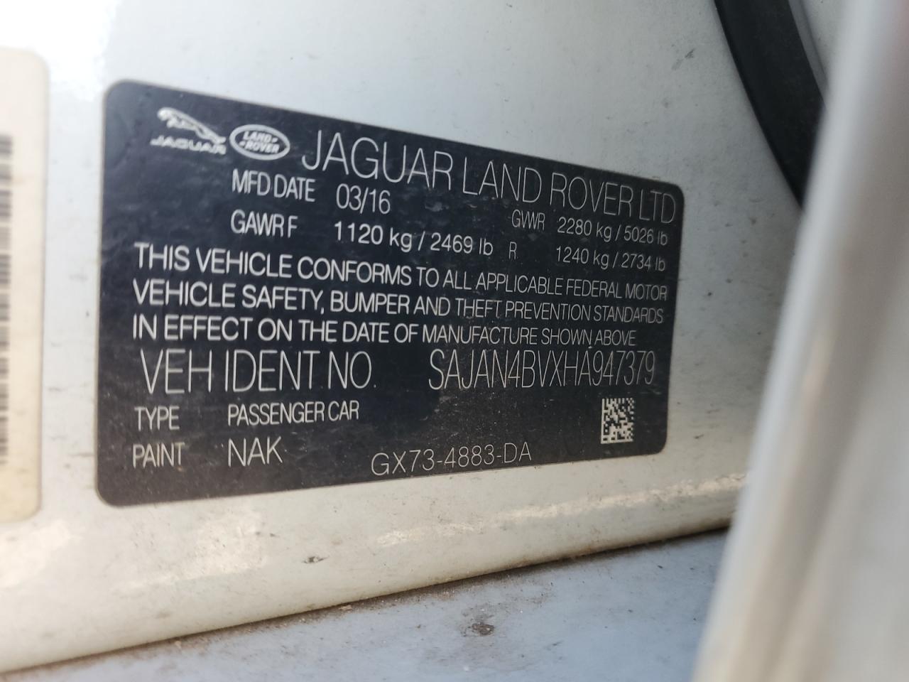 2017 Jaguar Xe First Edition VIN: SAJAN4BVXHA947379 Lot: 64496645