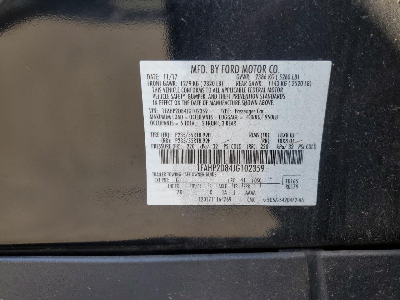 2018 Ford Taurus Se VIN: 1FAHP2D84JG102359 Lot: 80267285