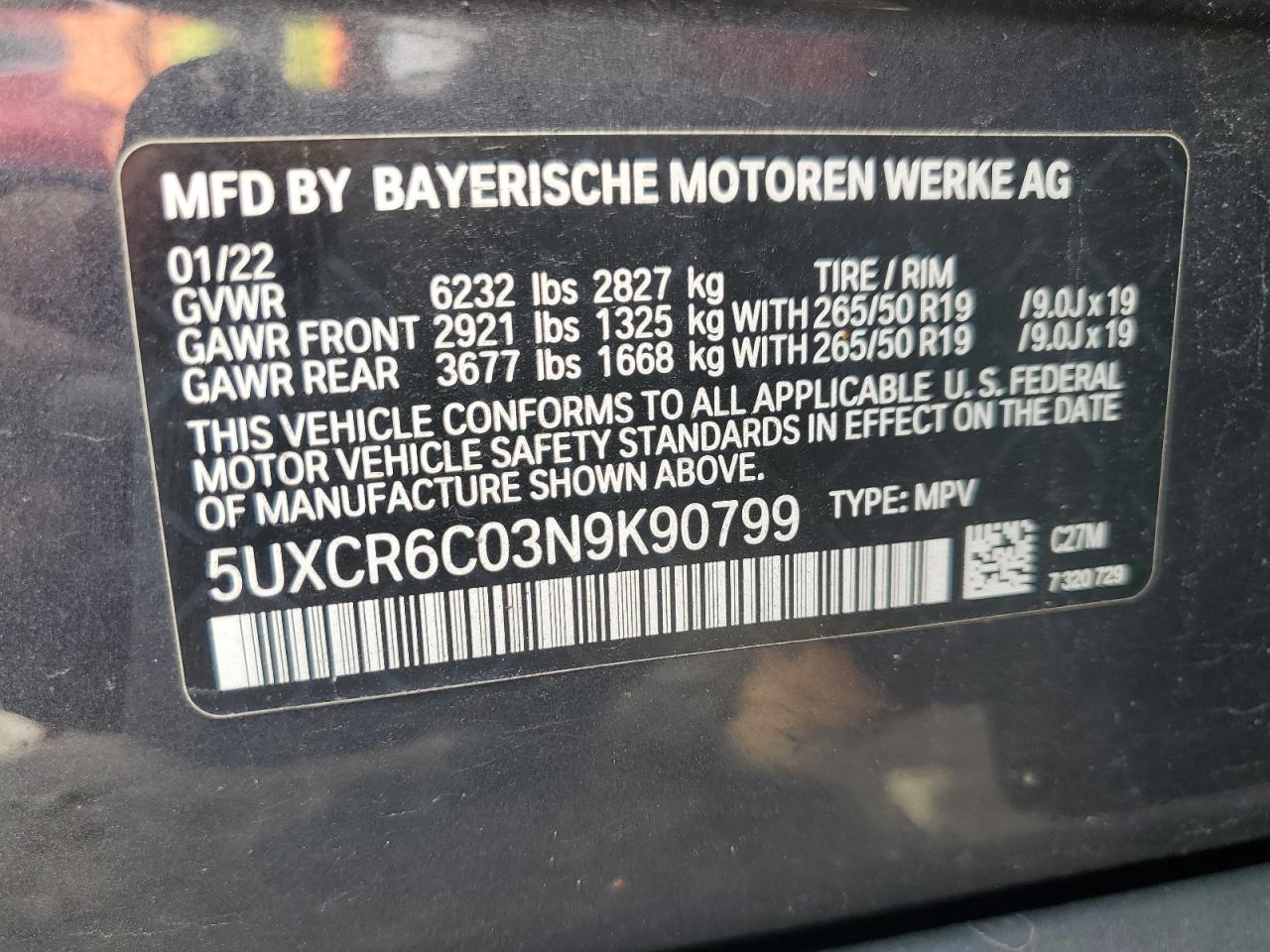 2022 BMW X5 xDrive40I VIN: 5UXCR6C03N9K90799 Lot: 83796965
