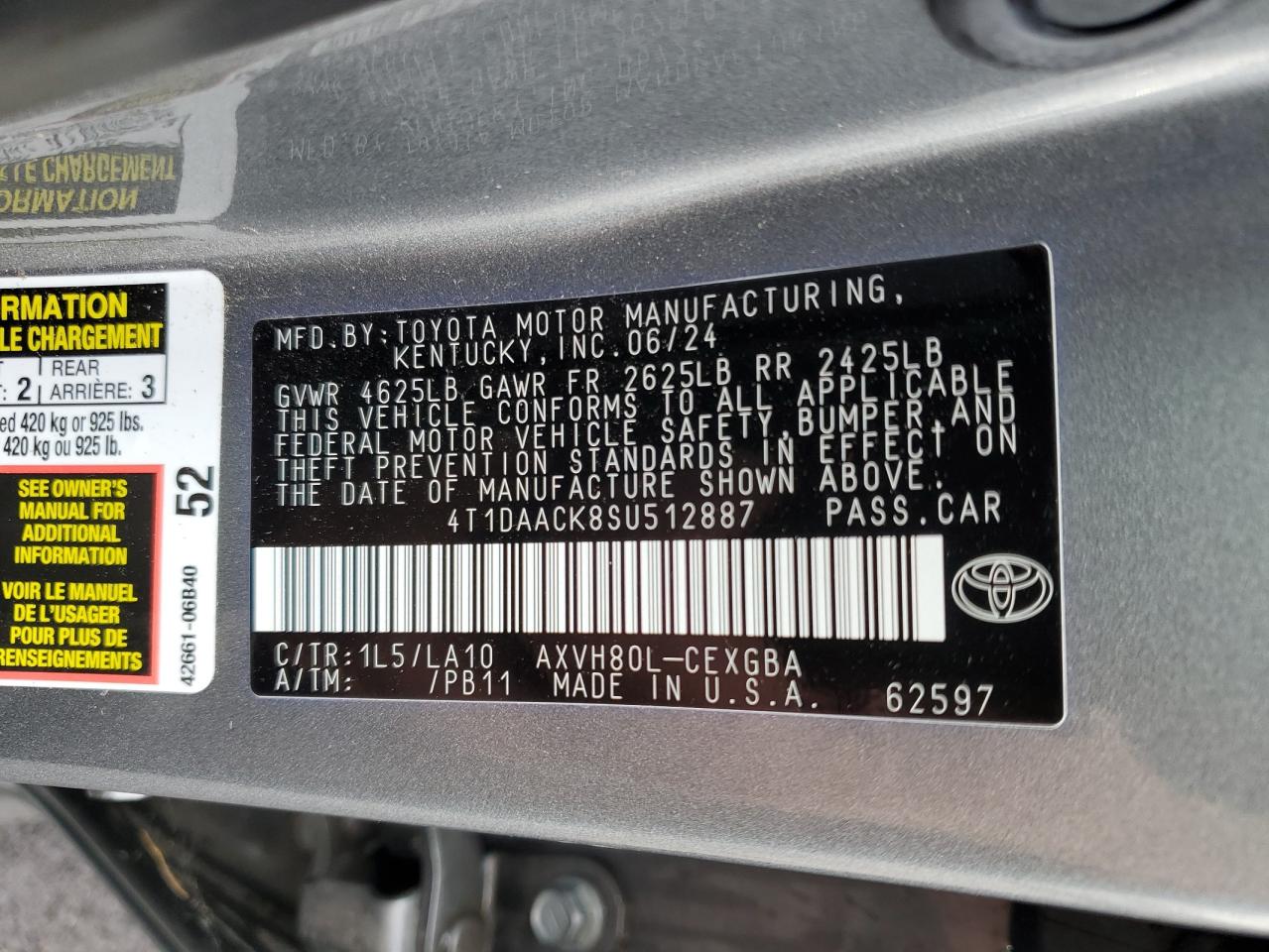 2025 Toyota Camry Xse VIN: 4T1DAACK8SU512887 Lot: 80148535