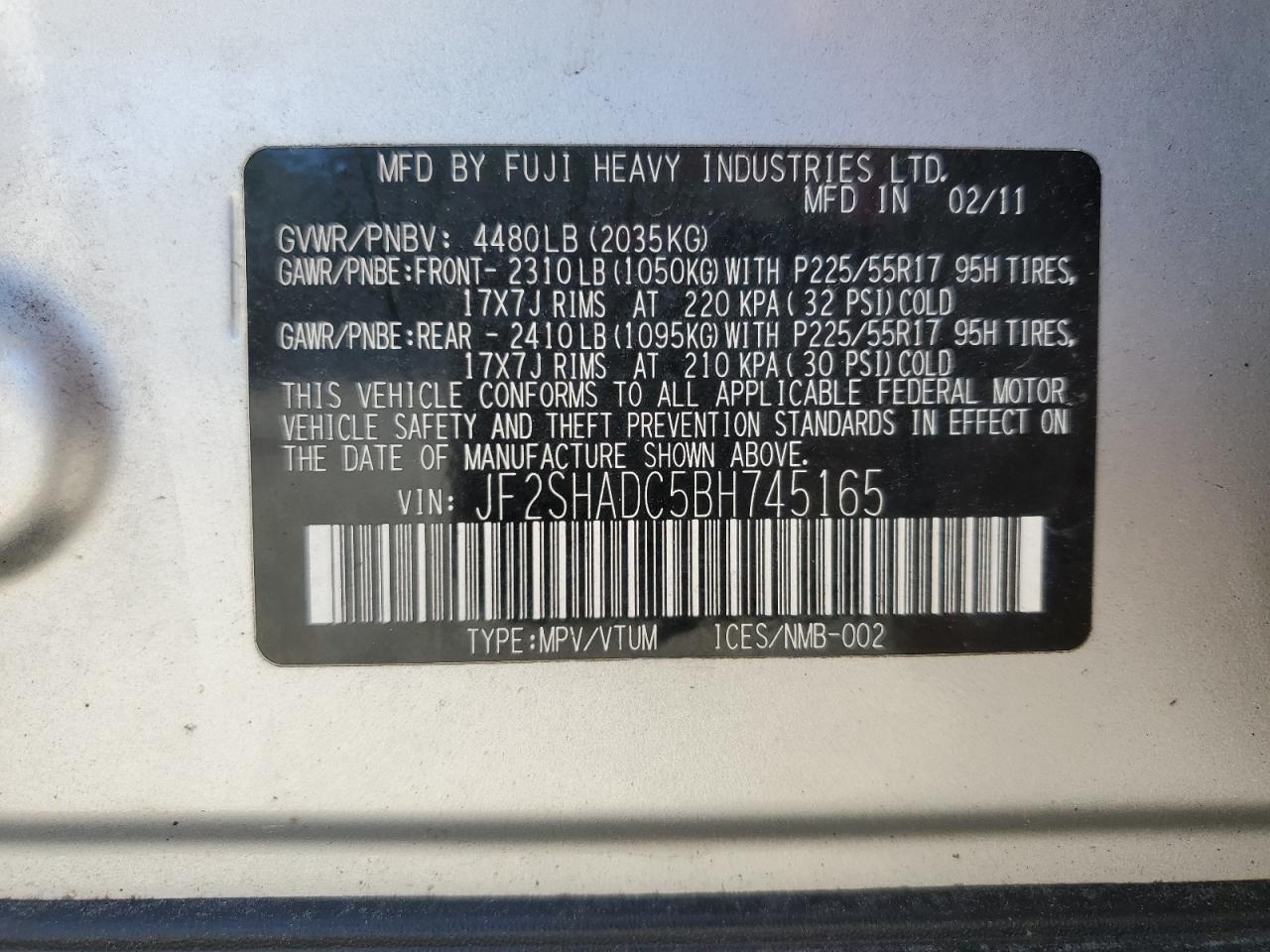 2011 Subaru Forester 2.5X Premium VIN: JF2SHADC5BH745165 Lot: 70900925