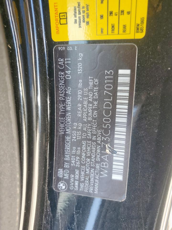 2012 BMW 650 I VIN: WBALZ3C50CDL70113 Lot: 84284055