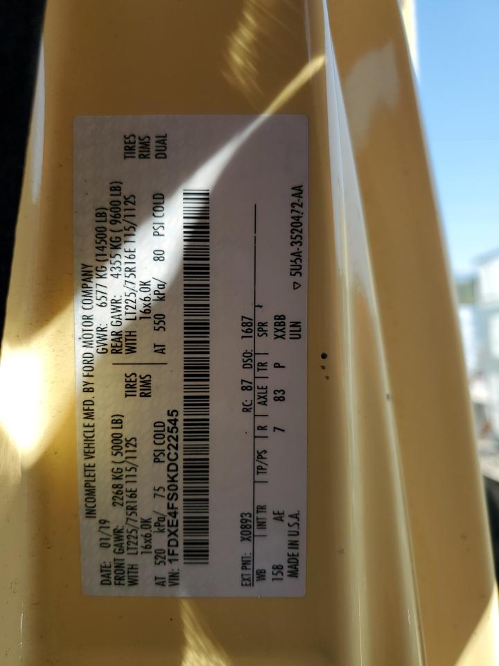 2019 Ford Econoline E450 Super Duty Cutaway Van VIN: 1FDXE4FS0KDC22545 Lot: 81457775