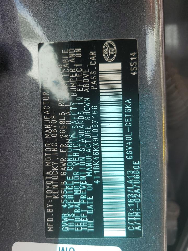 2009 Toyota Camry Se VIN: 4T1BK46KX9U087166 Lot: 84365265