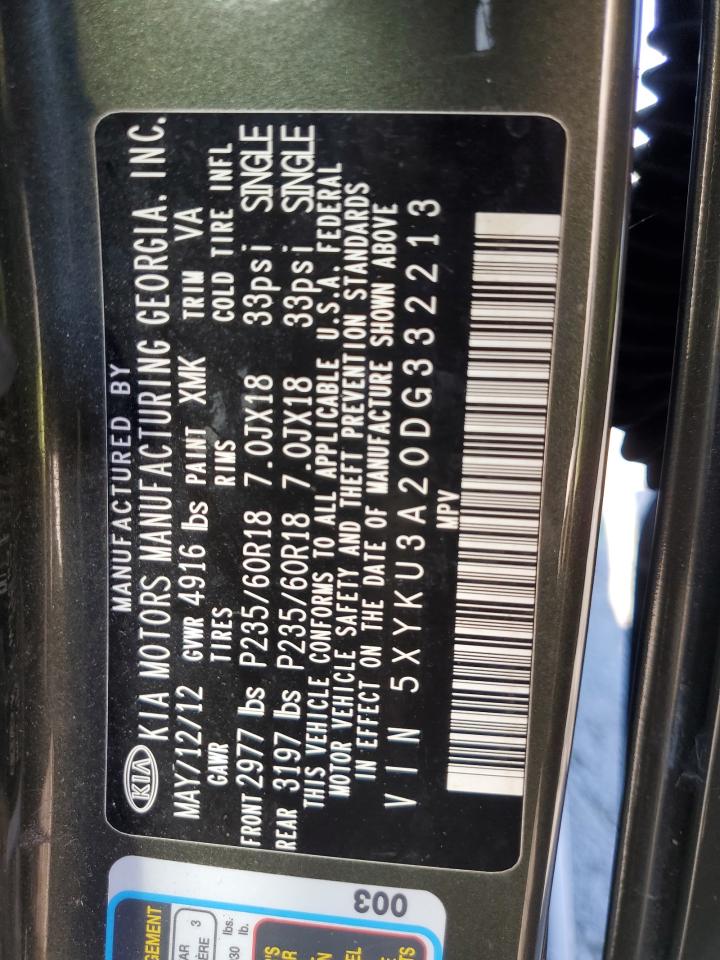 2013 Kia Sorento Ex VIN: 5XYKU3A20DG332213 Lot: 71717435