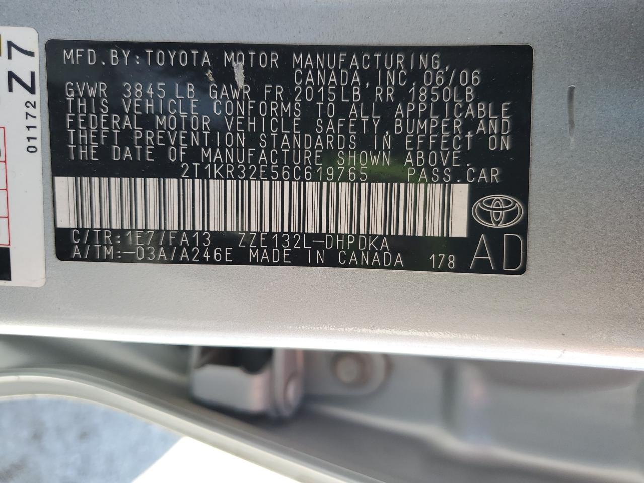 2006 Toyota Corolla Matrix Xr VIN: 2T1KR32E56C619765 Lot: 84044745