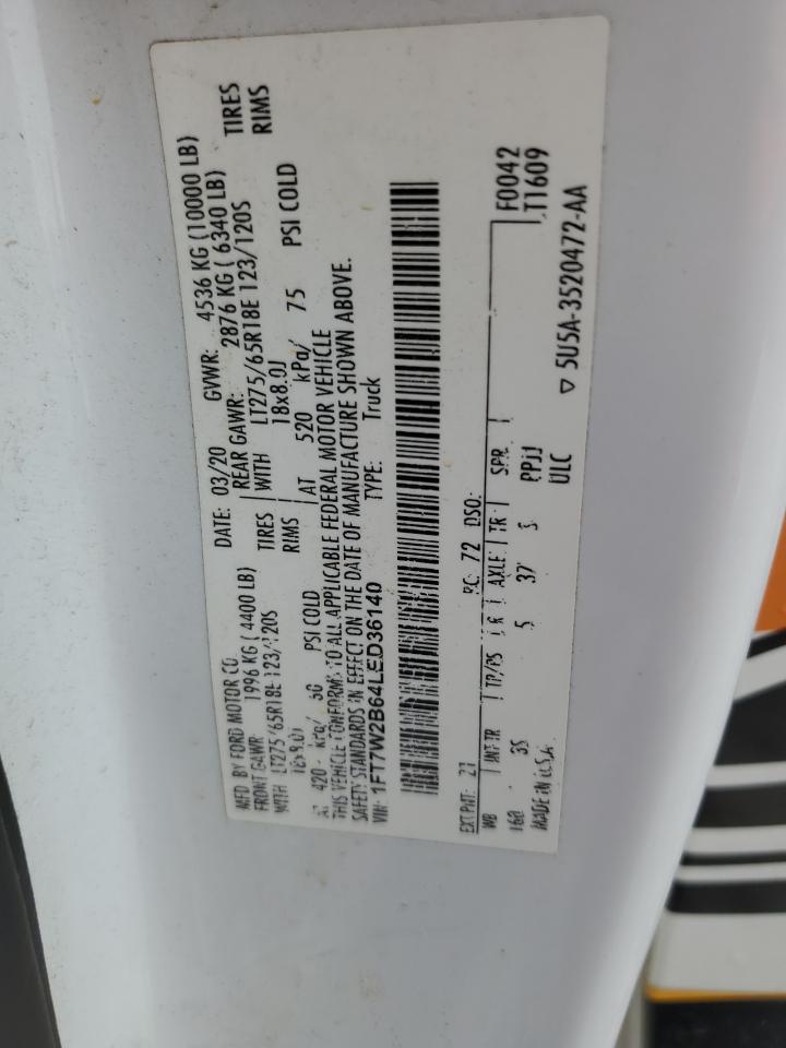 2020 Ford F250 Super Duty VIN: 1FT7W2B64LED36140 Lot: 82115235