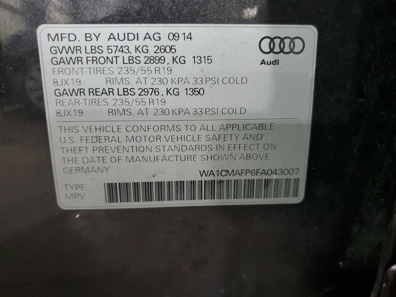 2015 Audi Q5 Tdi Premium Plus VIN: WA1CMAFP6FA043007 Lot: 80321145