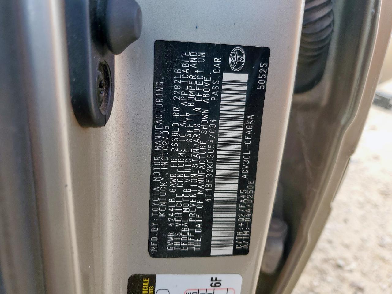 2005 Toyota Camry Le VIN: 4T1BE32K05U547694 Lot: 81518885