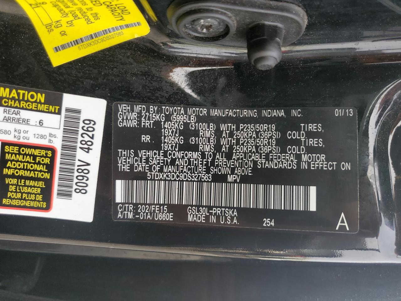 2013 Toyota Sienna Sport VIN: 5TDXK3DC9DS327563 Lot: 82045955