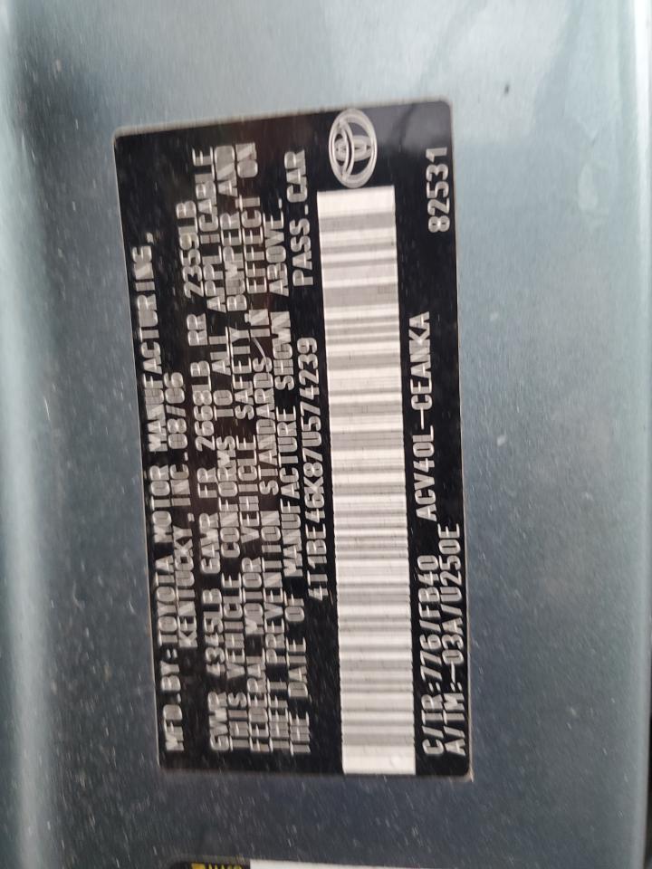 2007 Toyota Camry Ce VIN: 4T1BE46K87U574239 Lot: 81721365