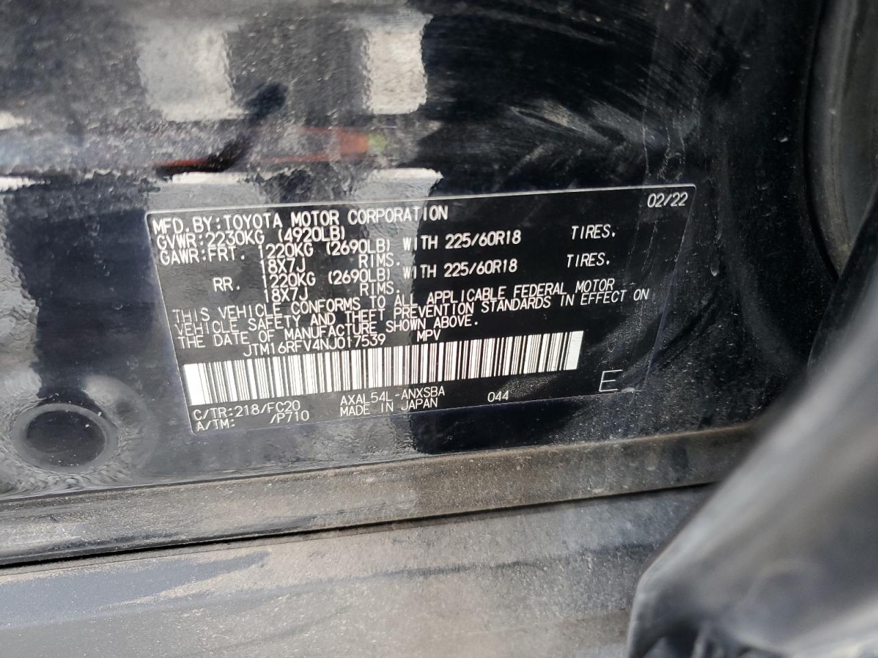 2022 Toyota Rav4 Se VIN: JTM16RFV4NJ017539 Lot: 81778935