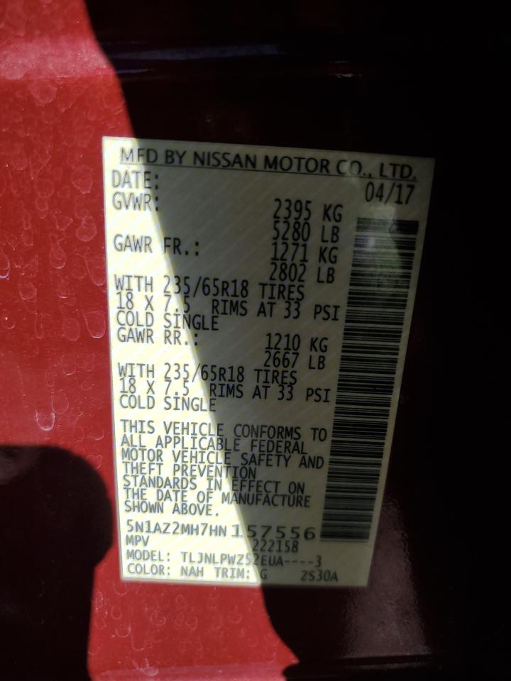 2017 Nissan Murano S VIN: 5N1AZ2MH7HN157556 Lot: 81806515