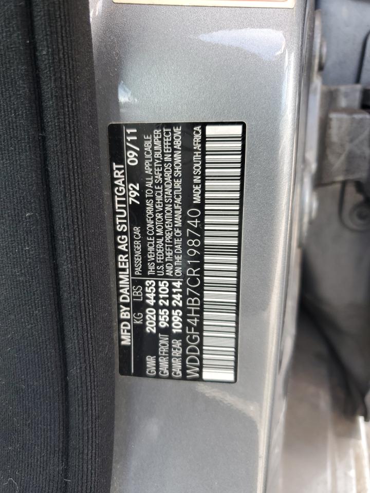 2012 Mercedes-Benz C 250 VIN: WDDGF4HB7CR198740 Lot: 81914465