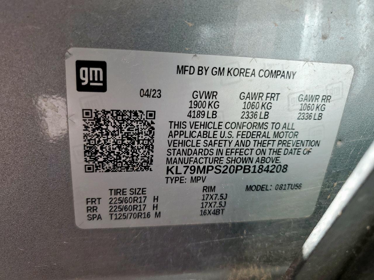 2023 Chevrolet Trailblazer Lt VIN: KL79MPS20PB184208 Lot: 72013275