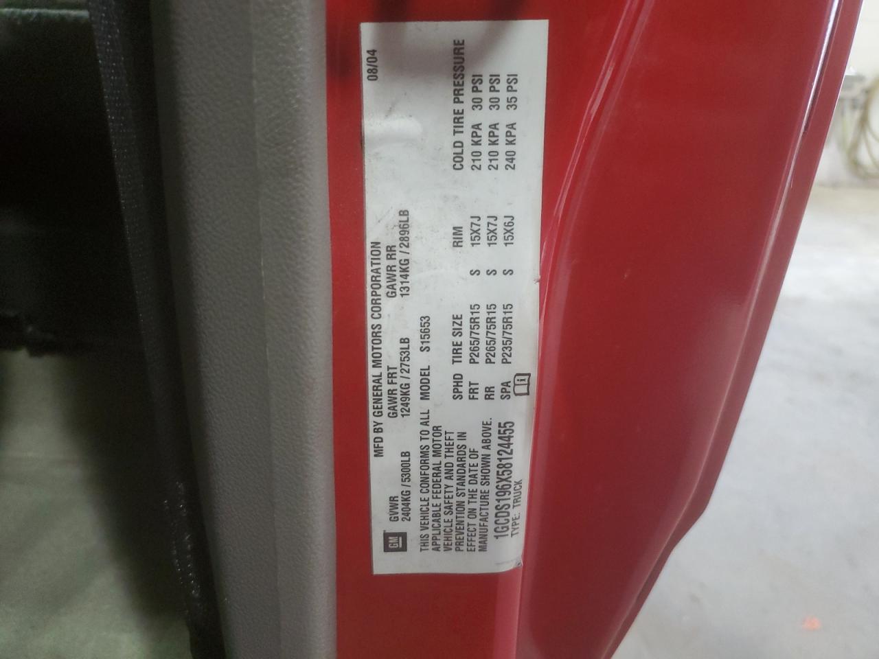 2005 Chevrolet Colorado VIN: 1GCDS196X58124455 Lot: 84383795