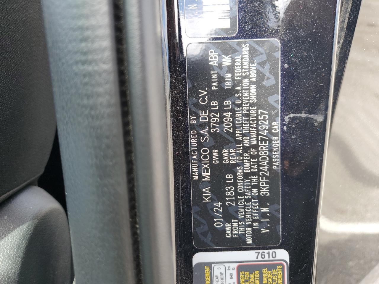 2024 Kia Forte Lx VIN: 3KPF24AD8RE749257 Lot: 81730665