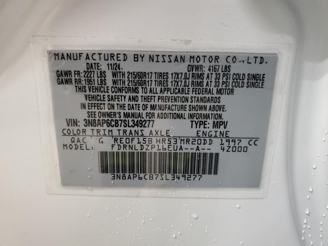 2025 Nissan Kicks Sv VIN: 3N8AP6CB7SL349277 Lot: 70684775