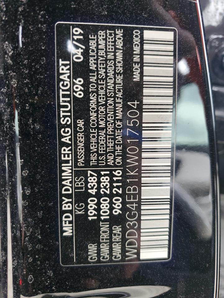 2019 Mercedes-Benz A 220 VIN: WDD3G4EB1KW017504 Lot: 80301455