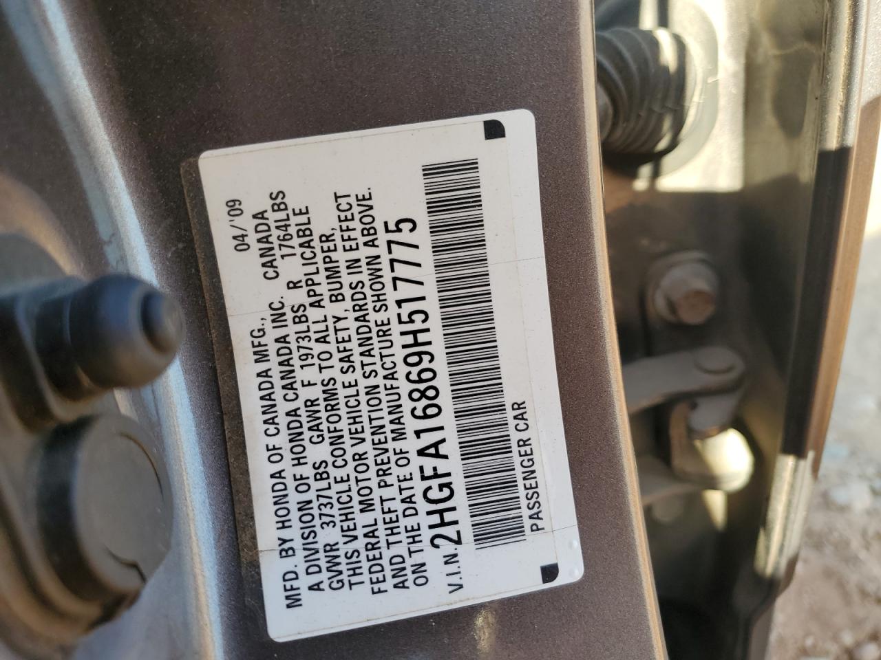 2009 Honda Civic Ex VIN: 2HGFA16869H517775 Lot: 81626675