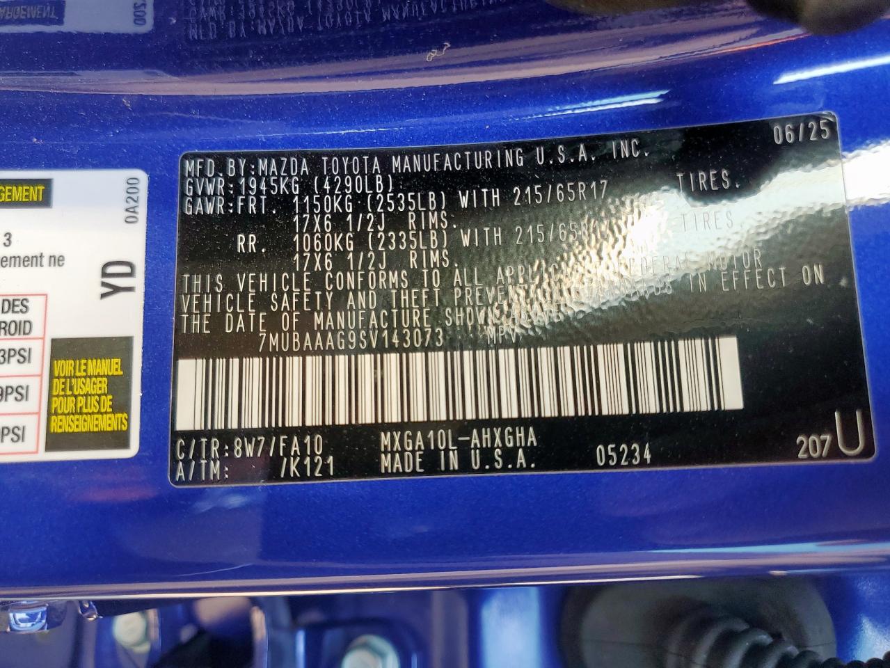 2025 Toyota Corolla Cross Le VIN: 7MUBAAAG9SV143073 Lot: 71320625