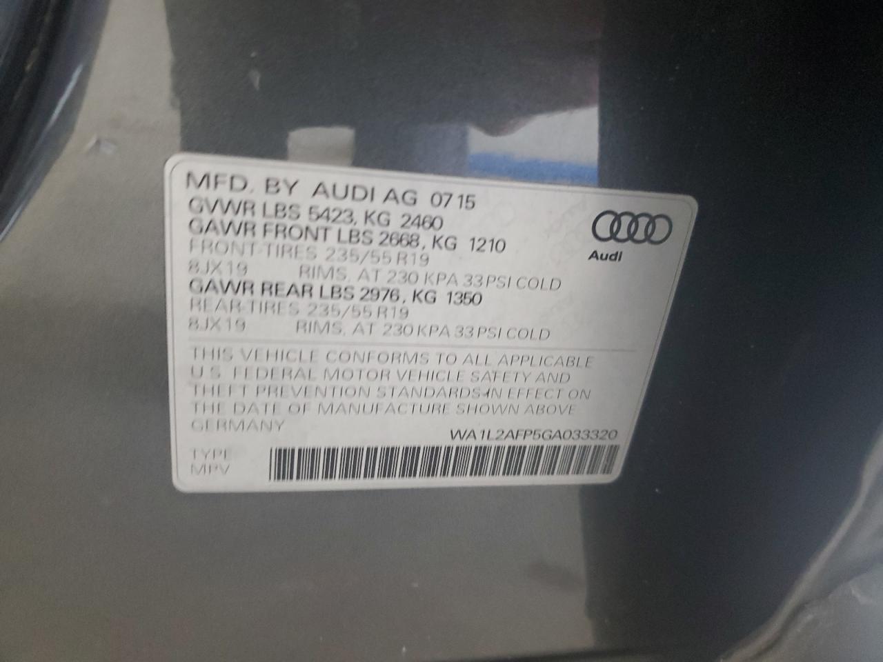 2016 Audi Q5 Premium Plus VIN: WA1L2AFP5GA033320 Lot: 80610795