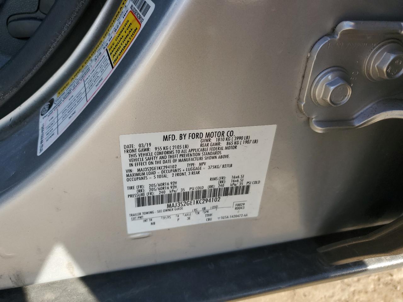 2019 Ford Ecosport Se VIN: MAJ3S2GE1KC294102 Lot: 84201025