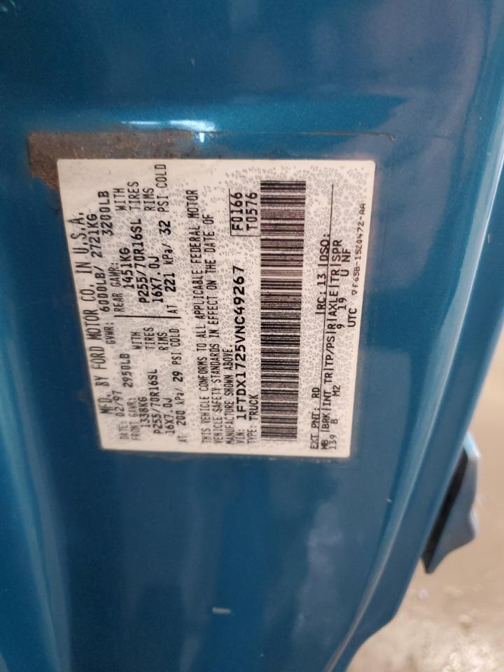 1997 Ford F150 VIN: 1FTDX1725VNC49267 Lot: 84391645