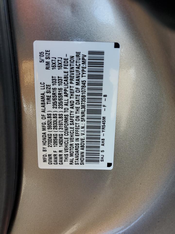 2005 Honda Odyssey Exl VIN: 5FNRL38735B107845 Lot: 81090685