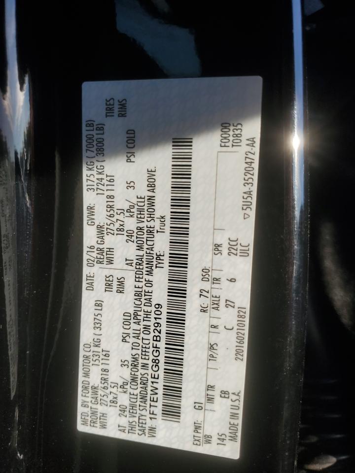 2016 Ford F150 Supercrew VIN: 1FTEW1EG8GFB29109 Lot: 81764925