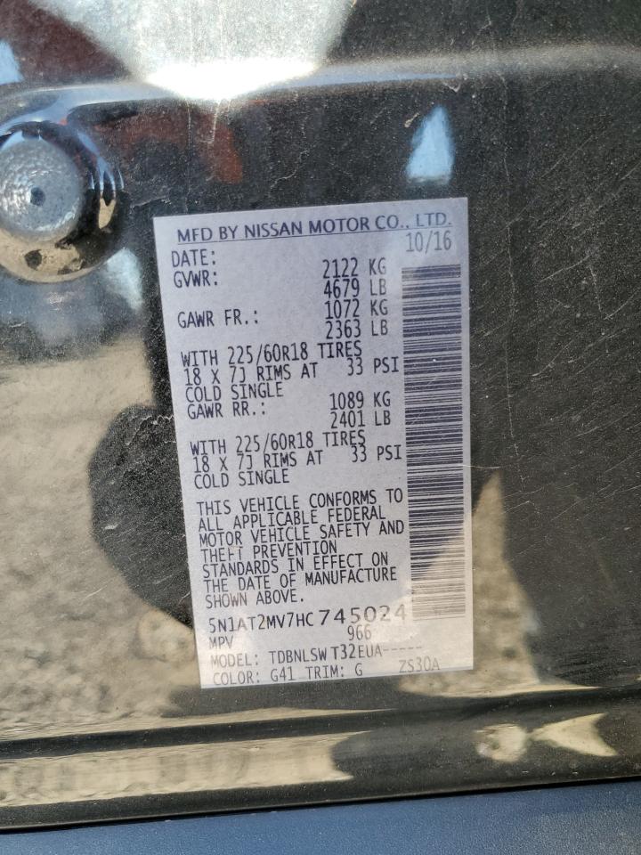 2017 Nissan Rogue Sv VIN: 5N1AT2MV7HC745024 Lot: 80330905