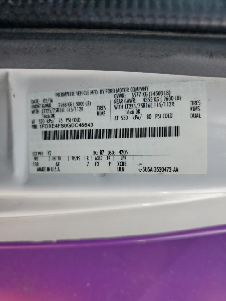 2016 Ford Econoline E450 Super Duty Cutaway Van VIN: 1FDXE4FS0GDC46643 Lot: 71673755