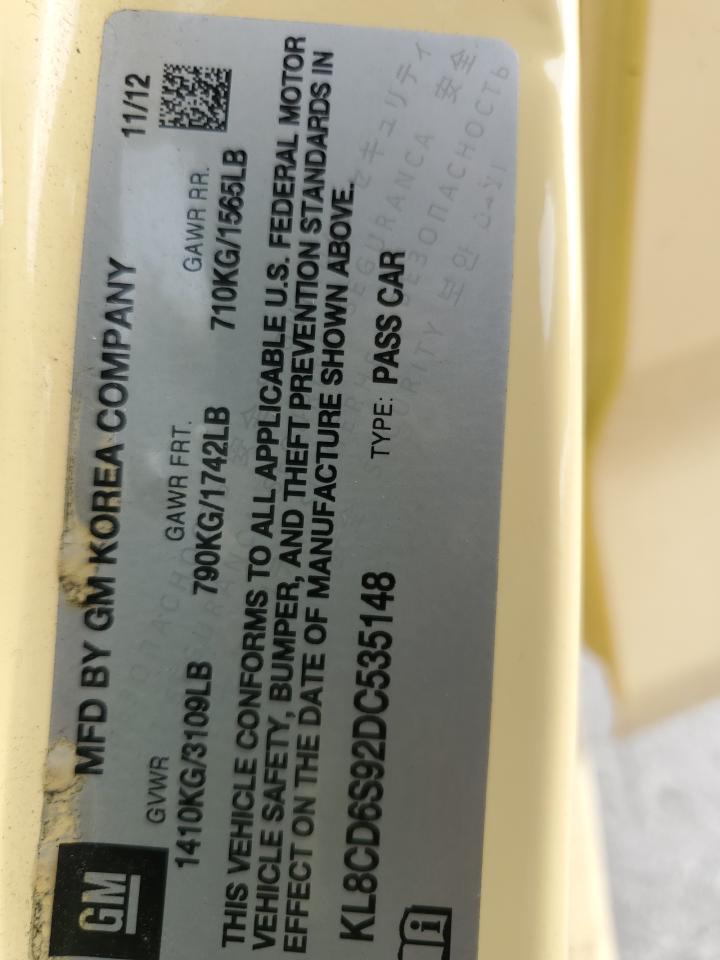 2013 Chevrolet Spark 1Lt VIN: KL8CD6S92DC535148 Lot: 82173535