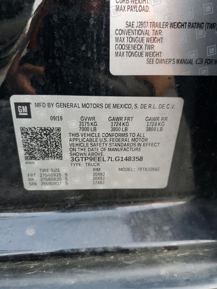 2020 GMC Sierra K1500 At4 VIN: 3GTP9EEL7LG148358 Lot: 80067975