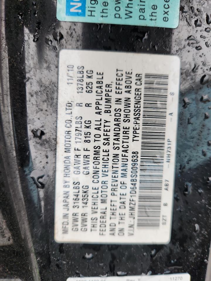 2011 Honda Cr-Z Ex VIN: JHMZF1D64BS009638 Lot: 84562425