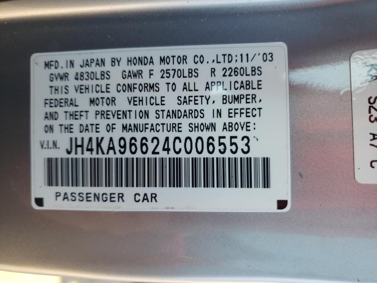 2004 Acura 3.5Rl VIN: JH4KA96624C006553 Lot: 80473275