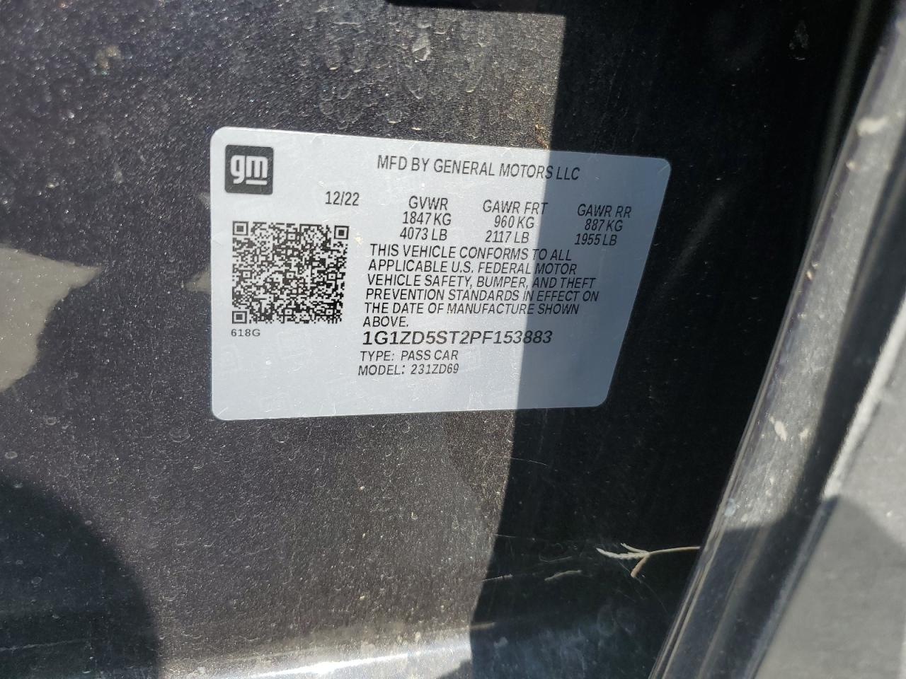 2023 Chevrolet Malibu Lt VIN: 1G1ZD5ST2PF153883 Lot: 80812245