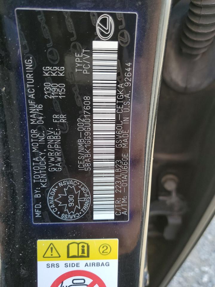 2016 Lexus Es 350 VIN: 58ABK1GG9GU017608 Lot: 81642525