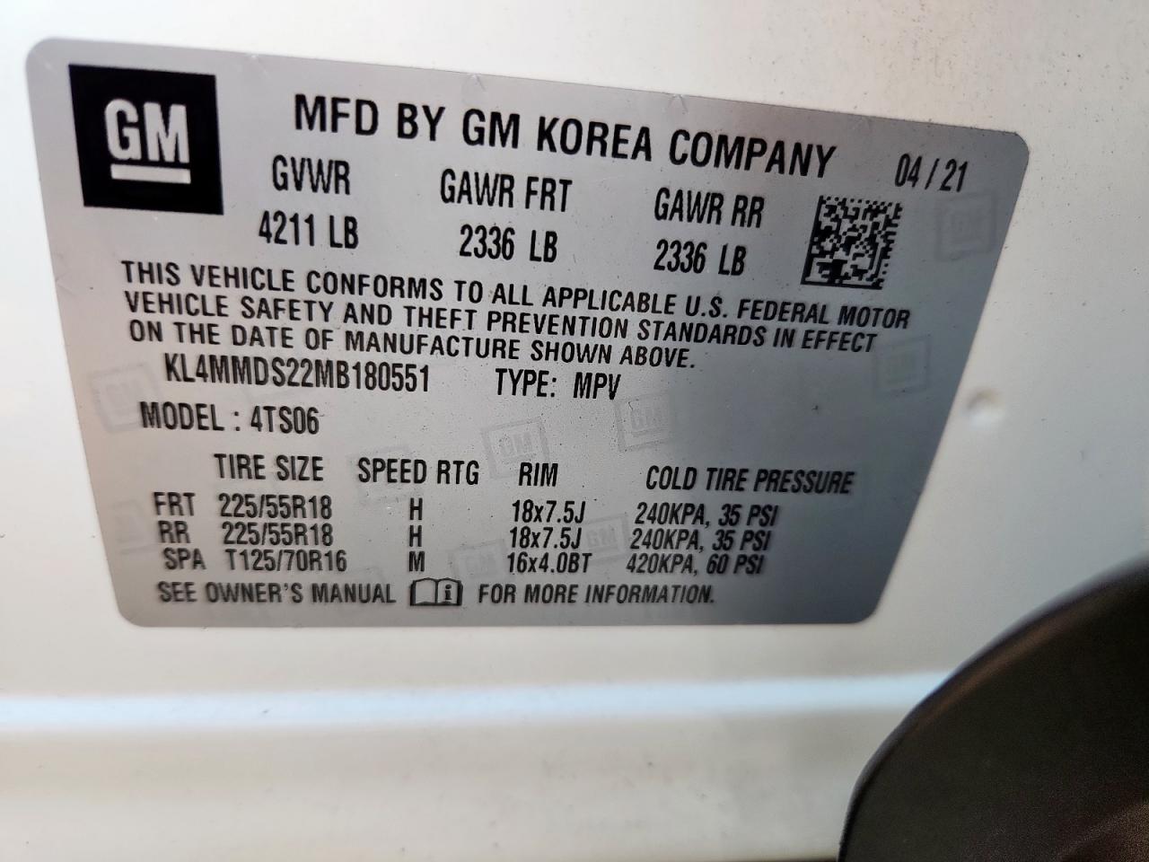 2021 Buick Encore Gx Select VIN: KL4MMDS22MB180551 Lot: 71488775