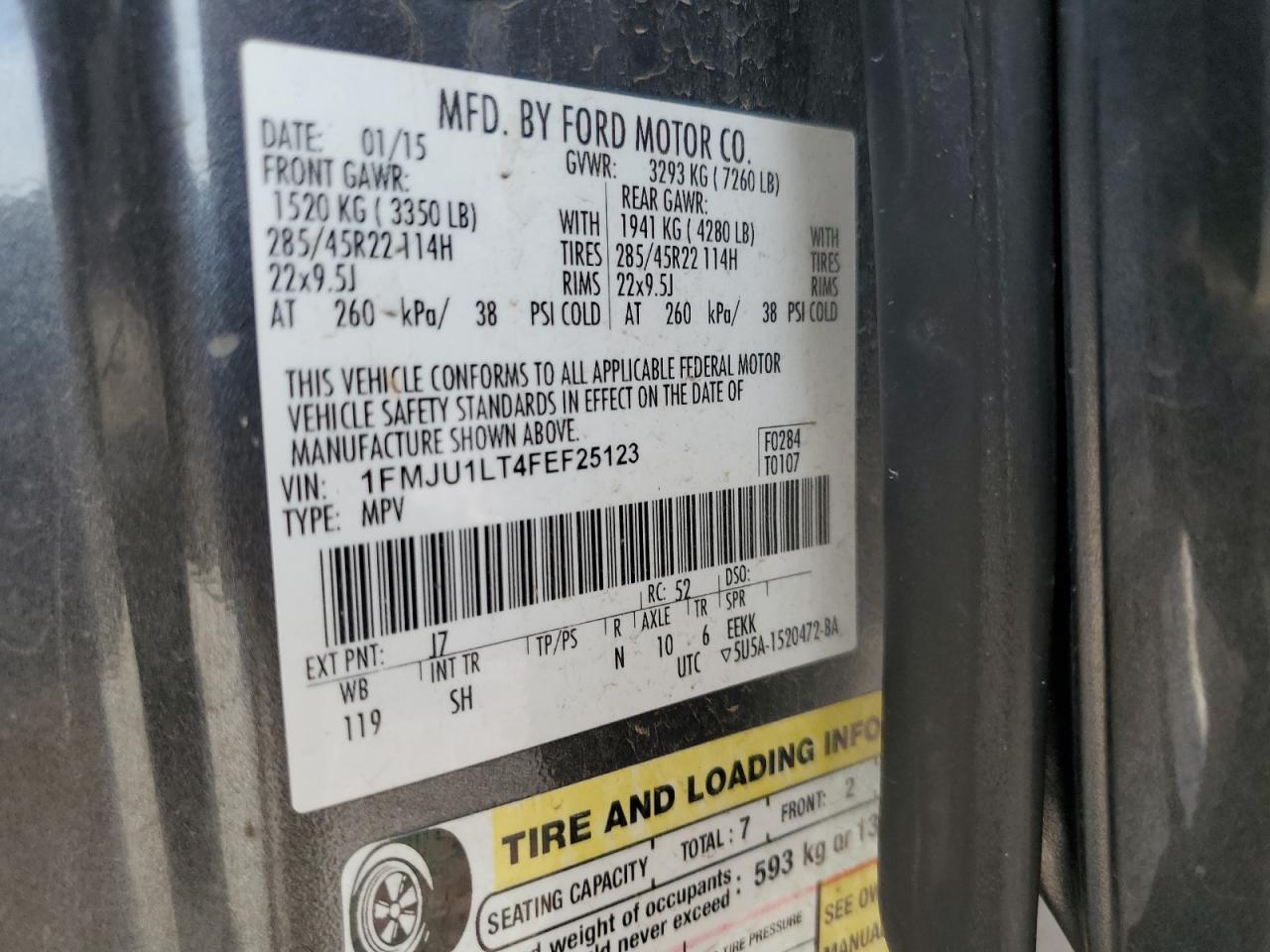 2015 Ford Expedition Platinum VIN: 1FMJU1LT4FEF25123 Lot: 80077155