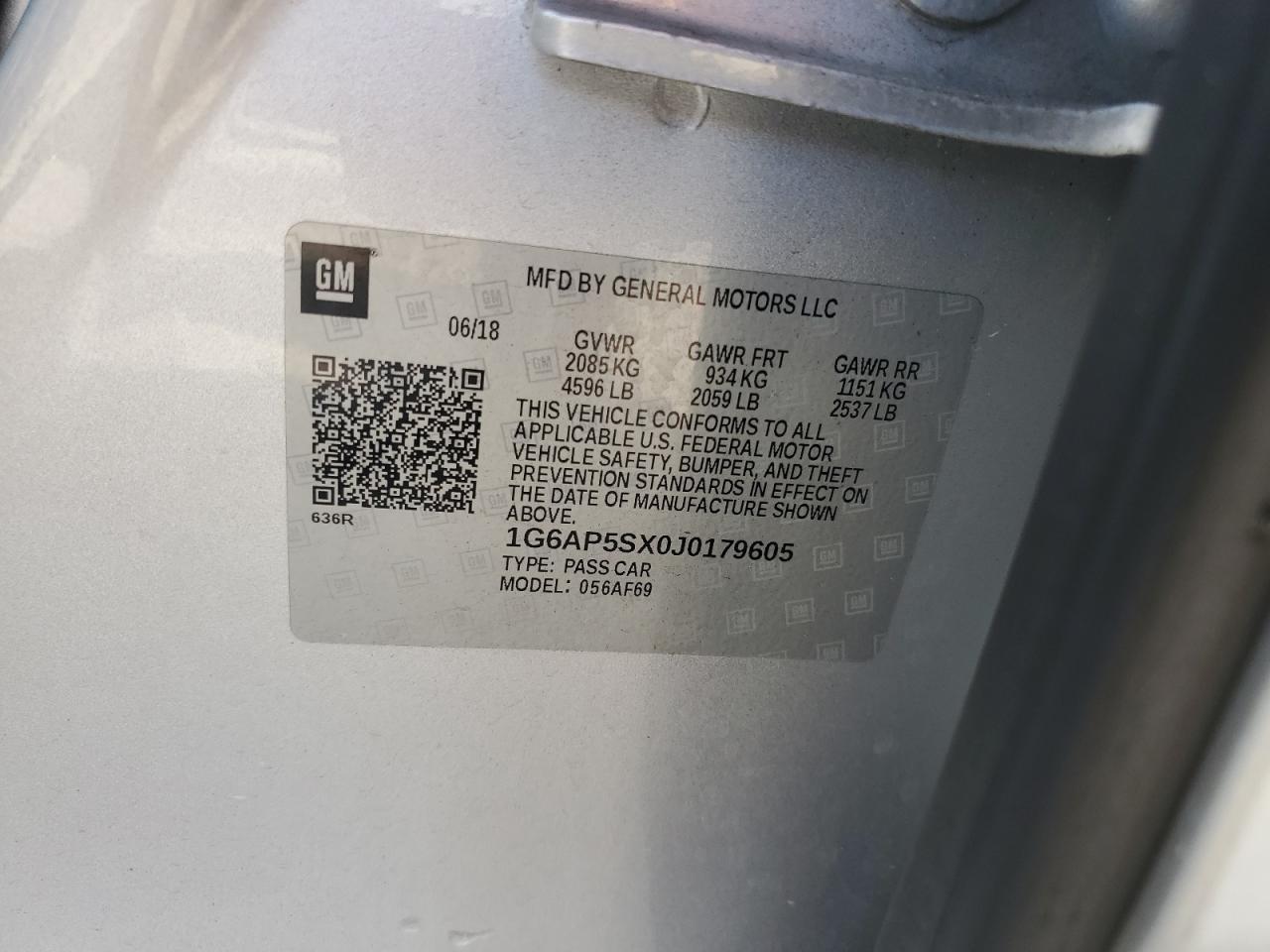 2018 Cadillac Cts VIN: 1G6AP5SX0J0179605 Lot: 81726105