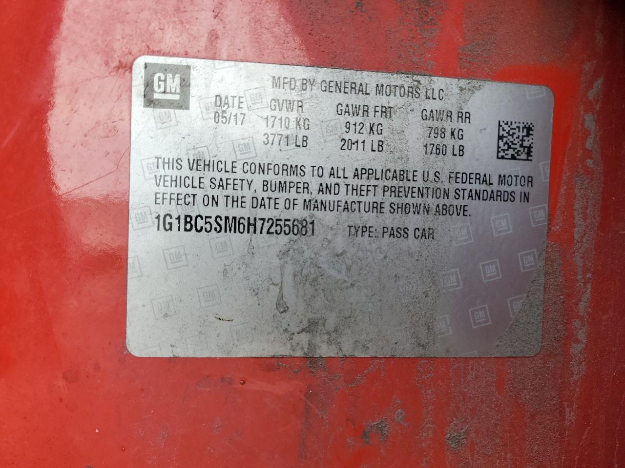 2017 Chevrolet Cruze Ls VIN: 1G1BC5SM6H7255681 Lot: 81254375