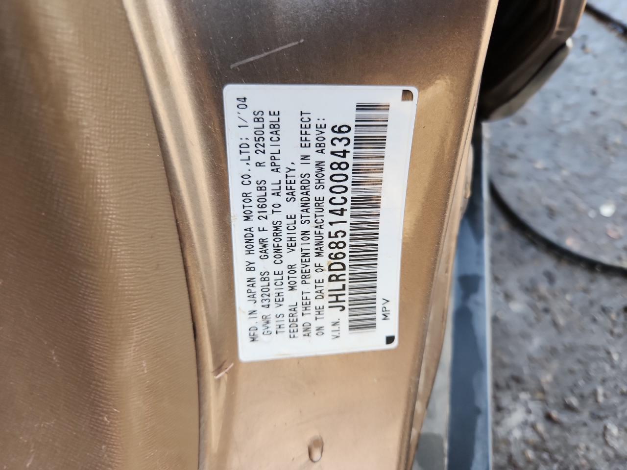 2004 Honda Cr-V Lx VIN: JHLRD68514C008436 Lot: 80469215