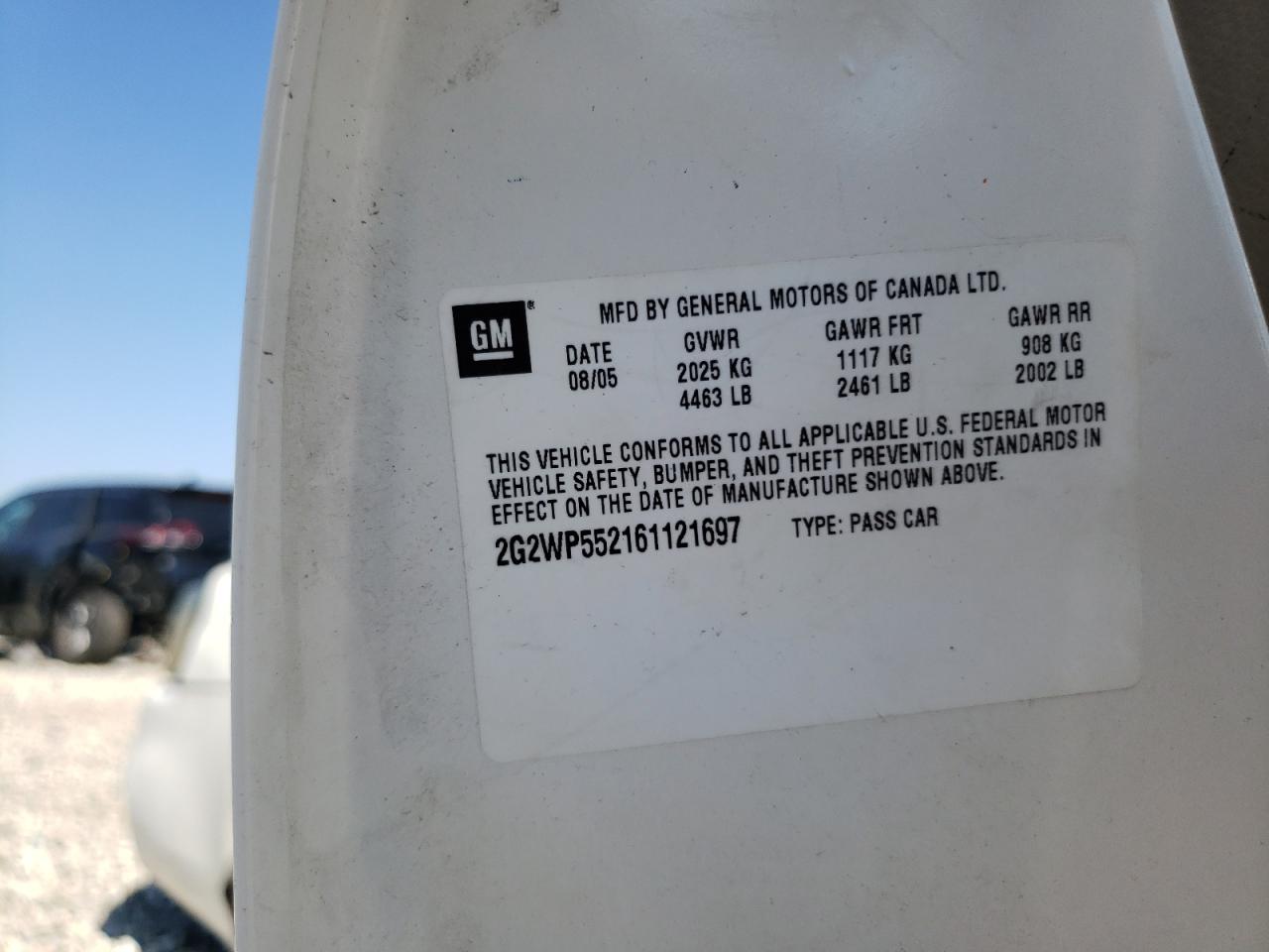 2006 Pontiac Grand Prix VIN: 2G2WP552161121697 Lot: 80871045