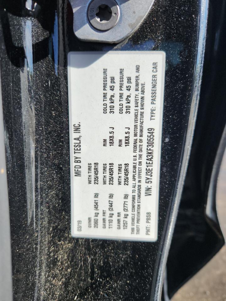 2019 Tesla Model 3 VIN: 5YJ3E1EA3KF305549 Lot: 81318275